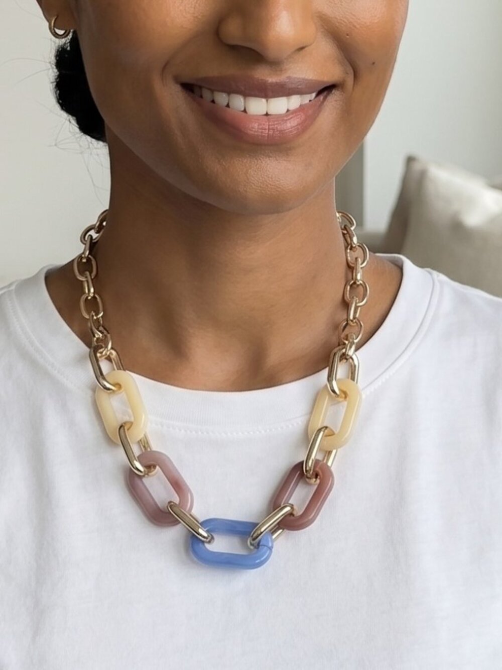 GAP Multicolor Chunky Gold Tone Link Necklace